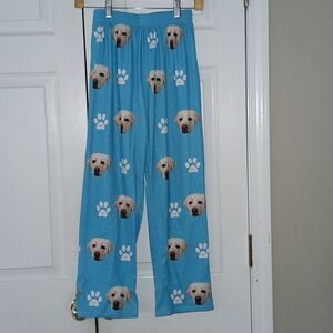 Dog face print turquoise blue white pajama bottoms Sz 10-11yrs NWOT